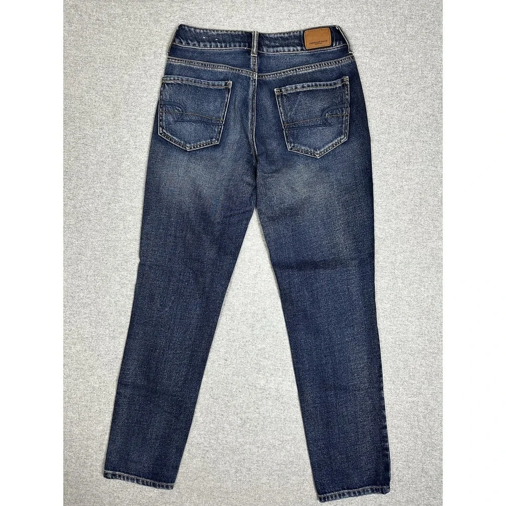 American Eagle Jeans Womens 2 Blue Tomgirl Distressed Ripped Denim High‎ Rise